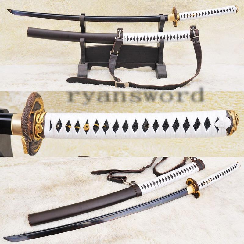 High Quality Blackred Folded Steel Clay Tempered Leather Saya Japanese Samurai Sword Katana