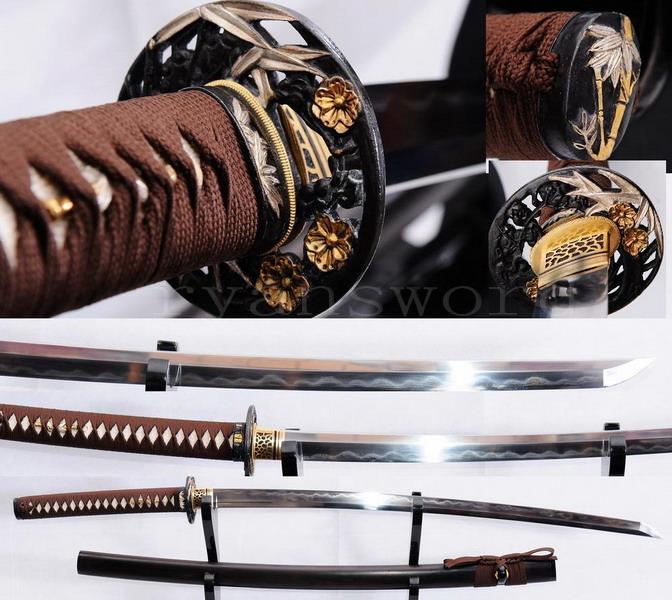 High Quality Clay Tempered Ebony Wood Saya Japanese Honsanmai Samurai Sword Katana